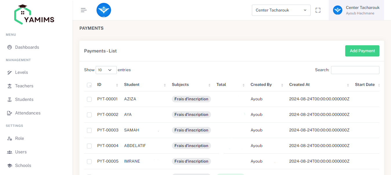 Payment Processing System for Cours de Soutien in YamiMS